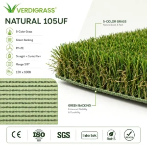 Verdigrass Durable 50.8mm Resilient Double Waves Soft Eco Friendly Artificial Grass for Commercial Terraces Decks UV Protection