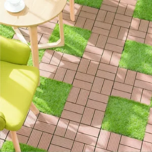 Waterproof UV Resistant Square Brushed Interlocking DIY WPC Composite Decking Tiles for Outdoor Use